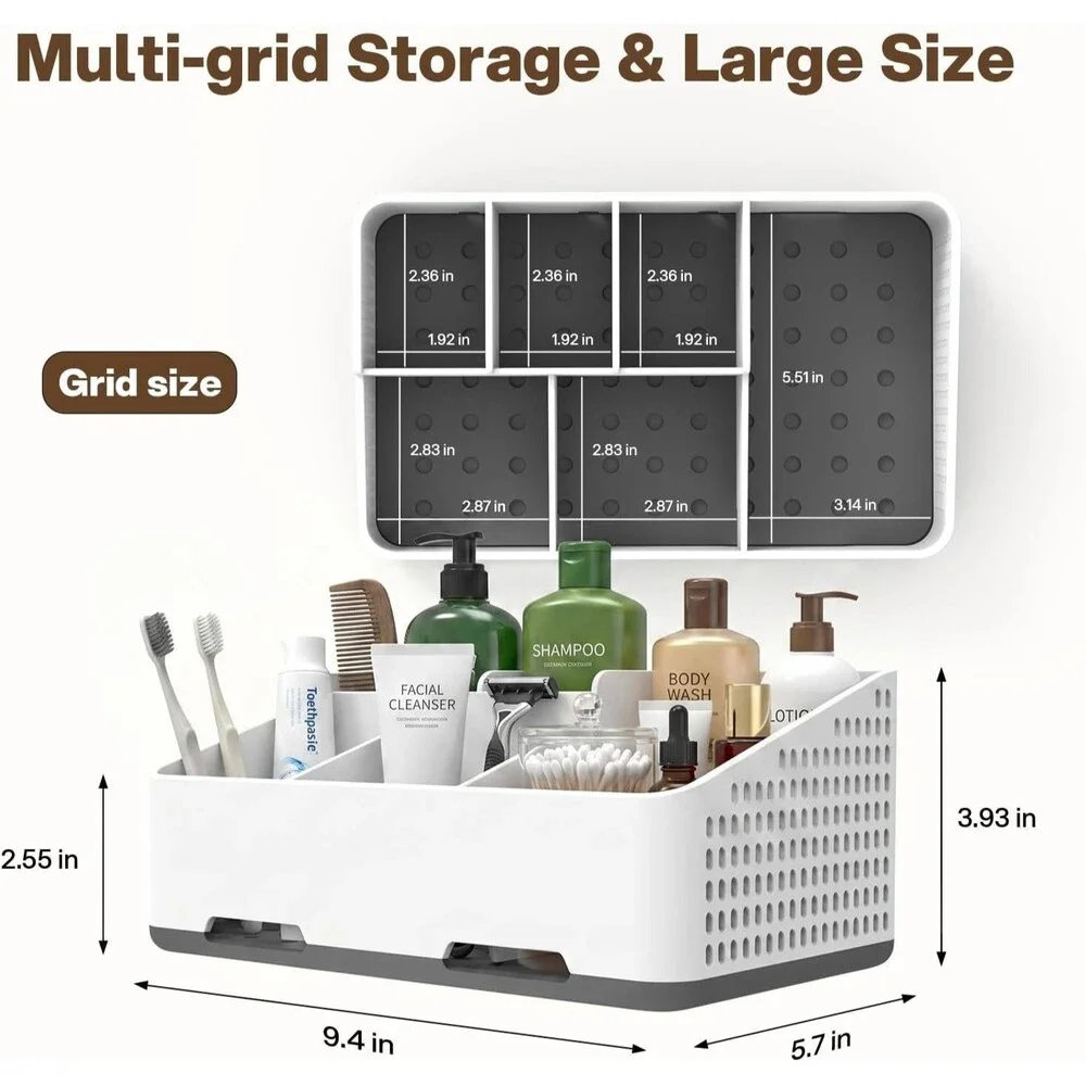 Bathroom Toothbrush Holder Countertop Organizer with Drainage Charger Storage
